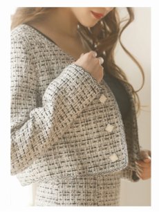 画像3: ツイード タイト キラキラボタン 入園式 レディーススーツ Belsia(S/M/L)(ブラック) (3)