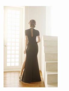 画像3: 半袖 ロング ハイネック カシュクール ラインストーン Belsia(S/M/L)(ブラック) (3)