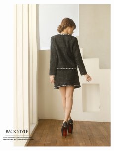 画像4: ツイードスーツ 結婚式 セットアップ 上品 ノーカラー Belsia(S/M/L)(ブラック) (4)