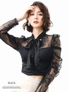画像2: セットアップ ボウタイリボン レース 高級 ラウンジドレス Belsia(S/M/L)(ブラック×ベージュ/ホワイト×ブラック) (2)