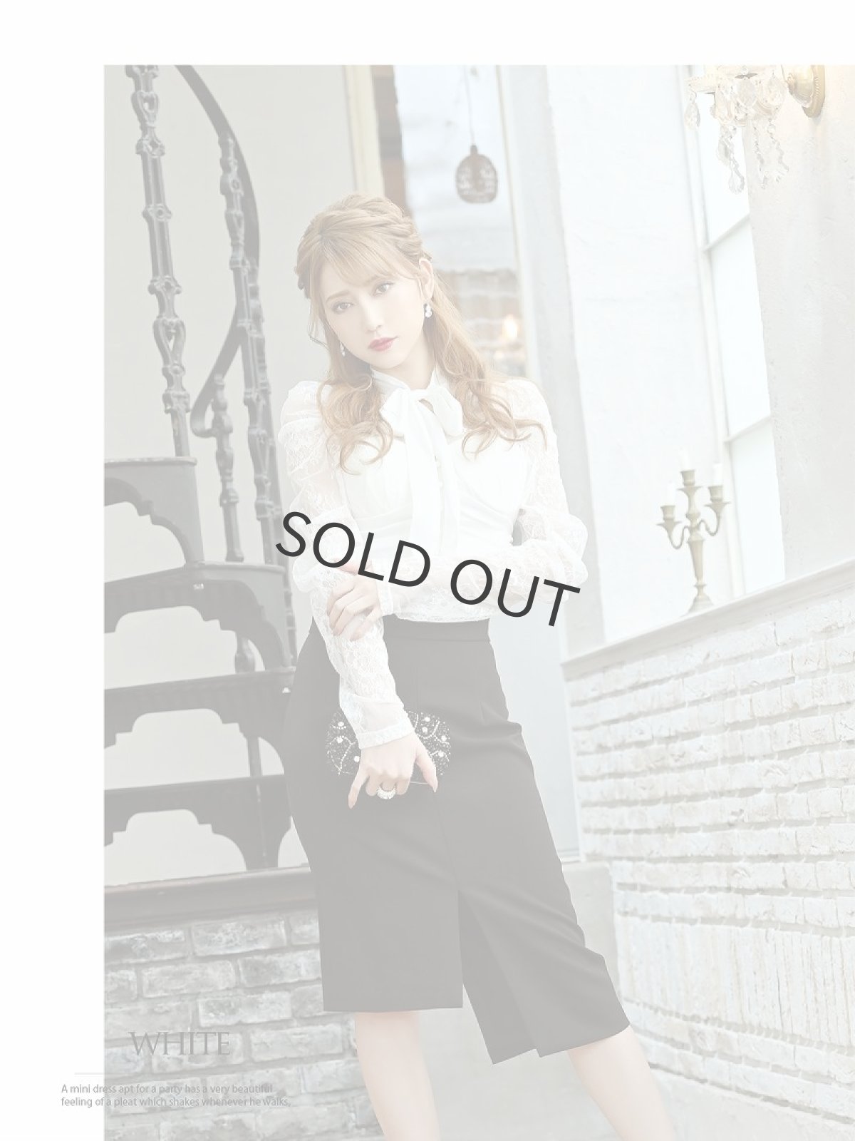 画像5: セットアップ ボウタイリボン レース 高級 ラウンジドレス Belsia(S/M/L)(ブラック×ベージュ/ホワイト×ブラック) (5)