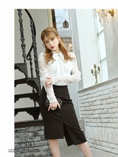 画像5: セットアップ ボウタイリボン レース 高級 ラウンジドレス Belsia(S/M/L)(ブラック×ベージュ/ホワイト×ブラック) (5)