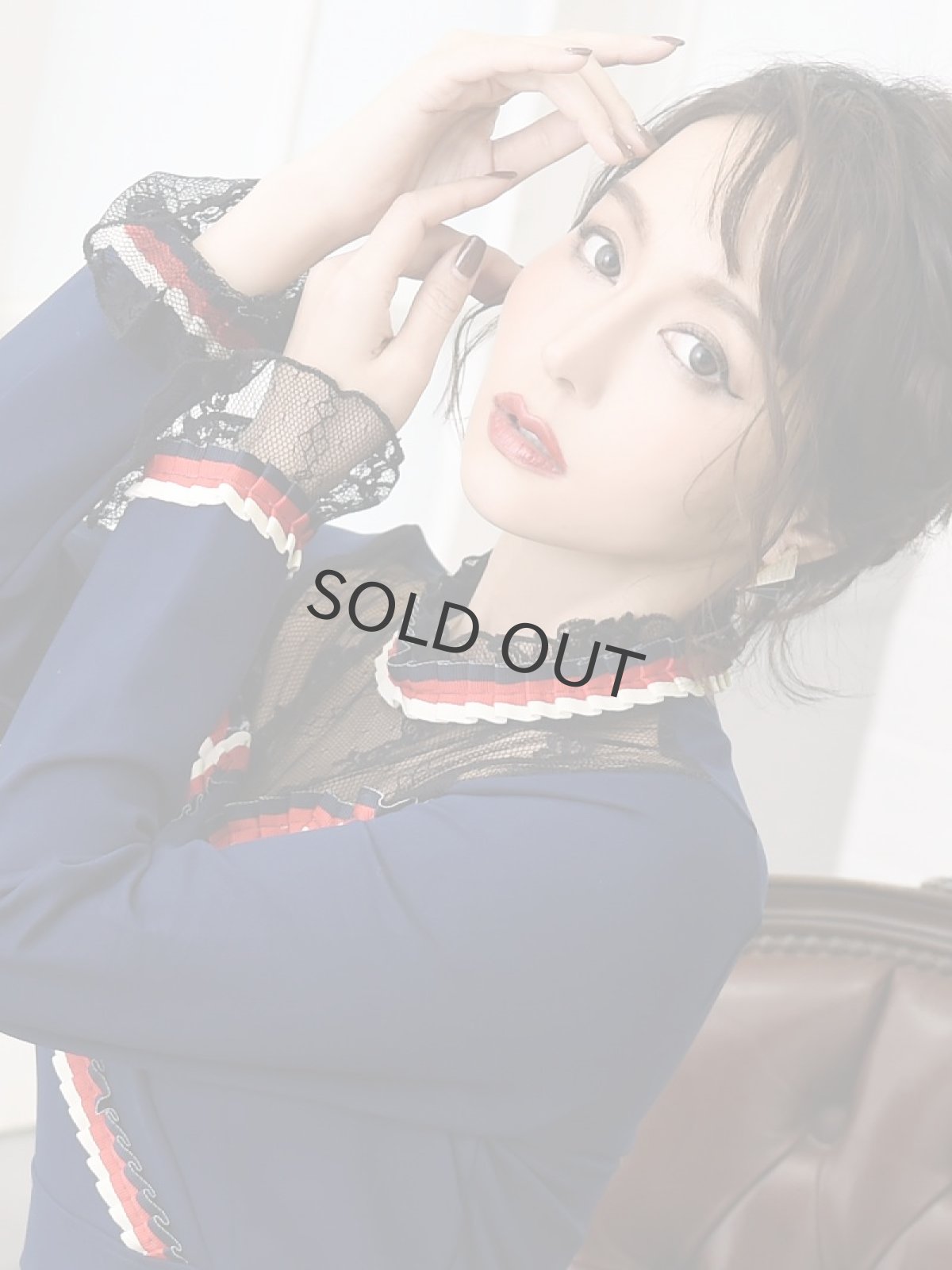 画像3: パイピング 袖付き キャバドレス スリット ハイネック Belsia(S/M/L)(ネイビー) (3)