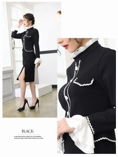 画像4: 【Belsia】ハイネックフリル袖キャバクラドレス モノトーンペプラムタイトミニドレス【ベルシア】(S/M/L)(ブラック) (4)