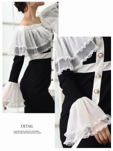 画像4: オフショル フリル 袖付き タイト モノトーン Belsia(S/M/L)(ブラック) (4)