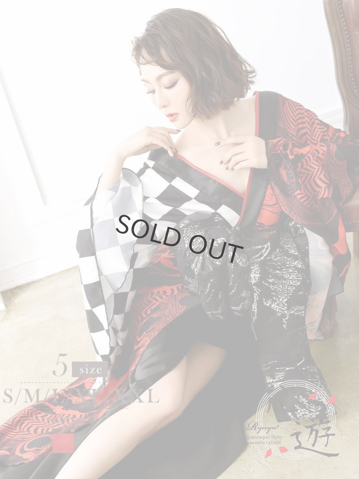 画像1: キャバドレス 和柄 和柄ドレス 花魁 大きいサイズ 赤 半身柄 流遊(S/M/L/XL(2L)/XXL(3L))(レッド) (1)