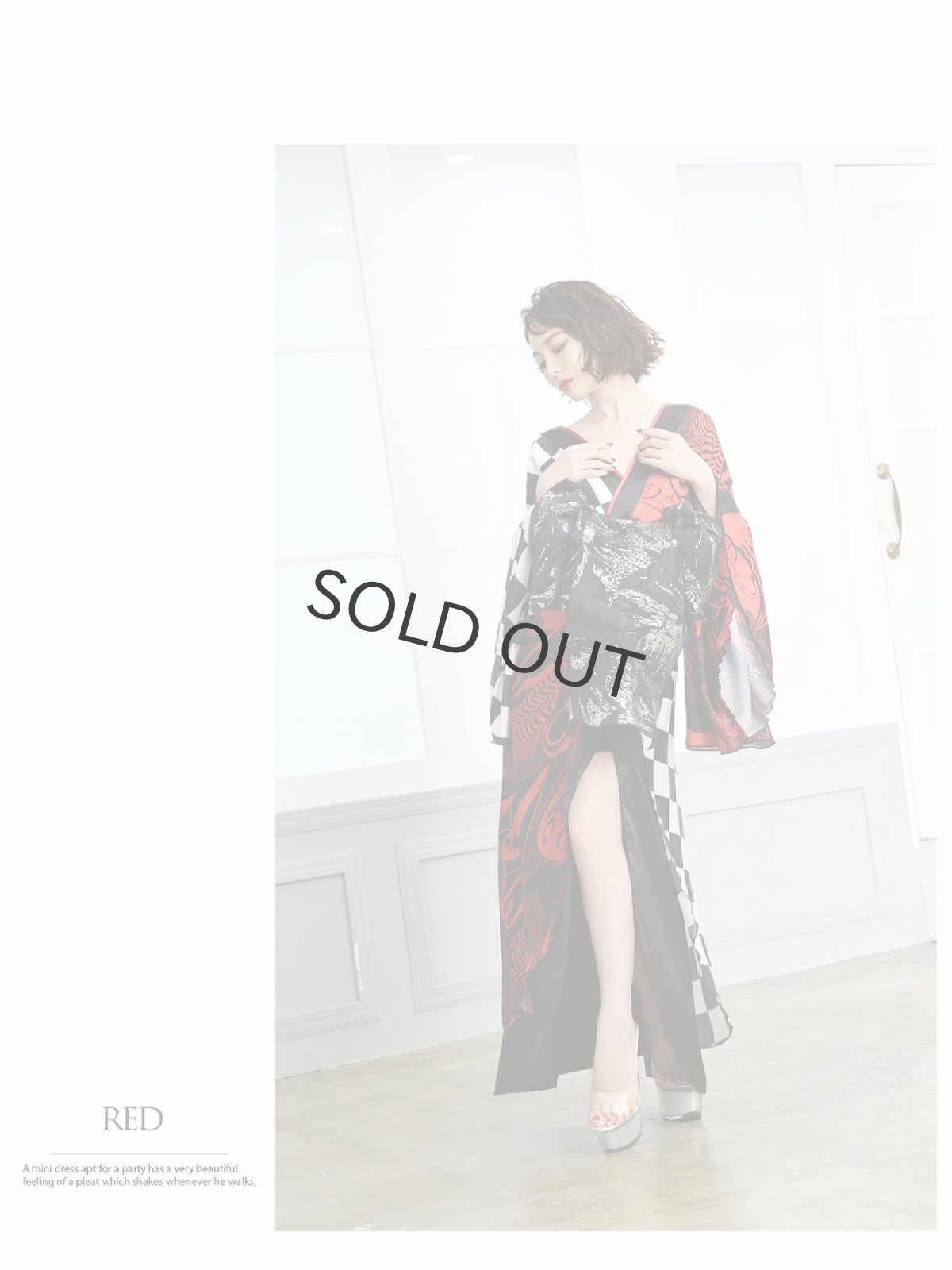 画像2: キャバドレス 和柄 和柄ドレス 花魁 大きいサイズ 赤 半身柄 流遊(S/M/L/XL(2L)/XXL(3L))(レッド) (2)