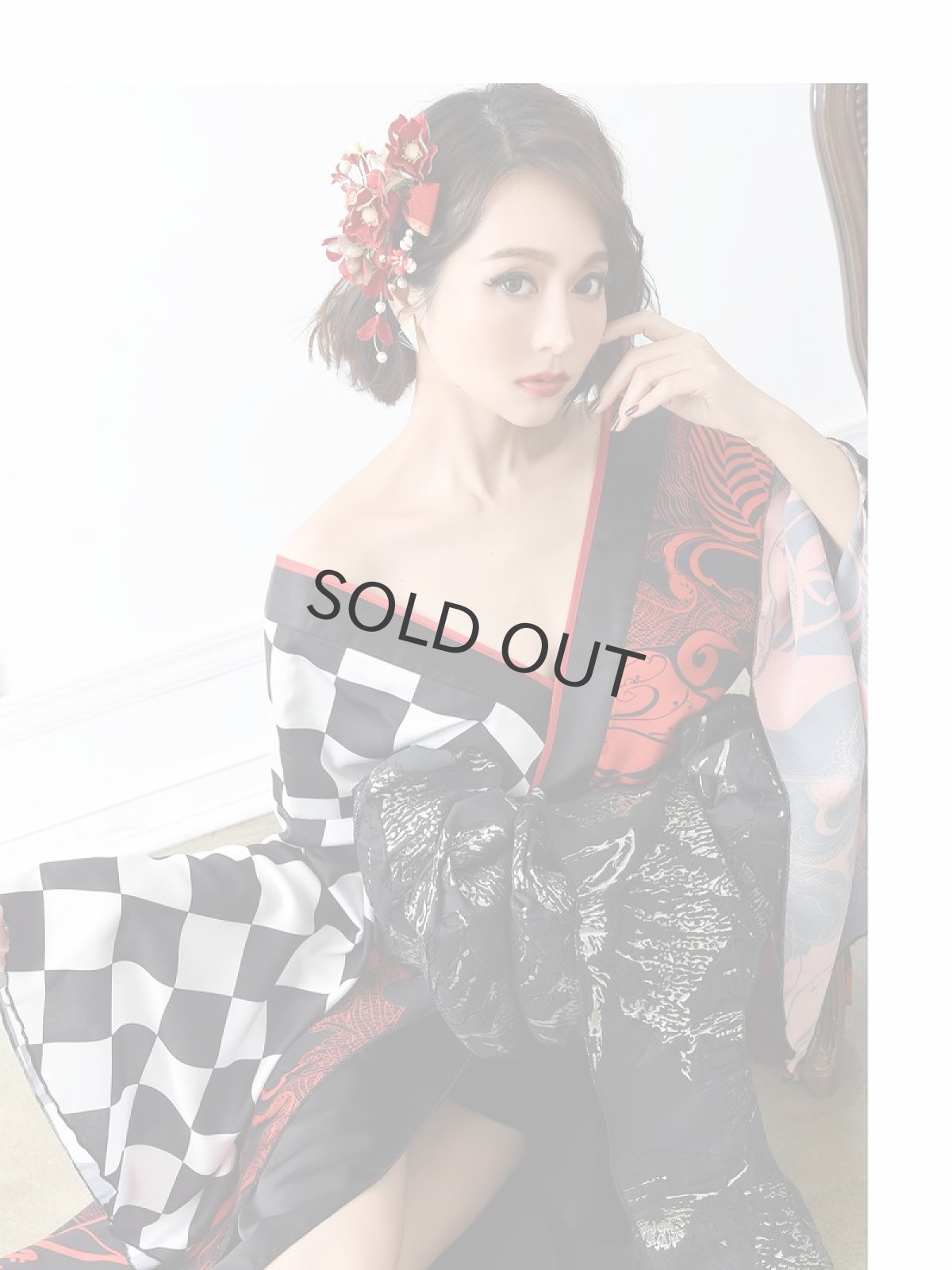 画像5: キャバドレス 和柄 和柄ドレス 花魁 大きいサイズ 赤 半身柄 流遊(S/M/L/XL(2L)/XXL(3L))(レッド) (5)