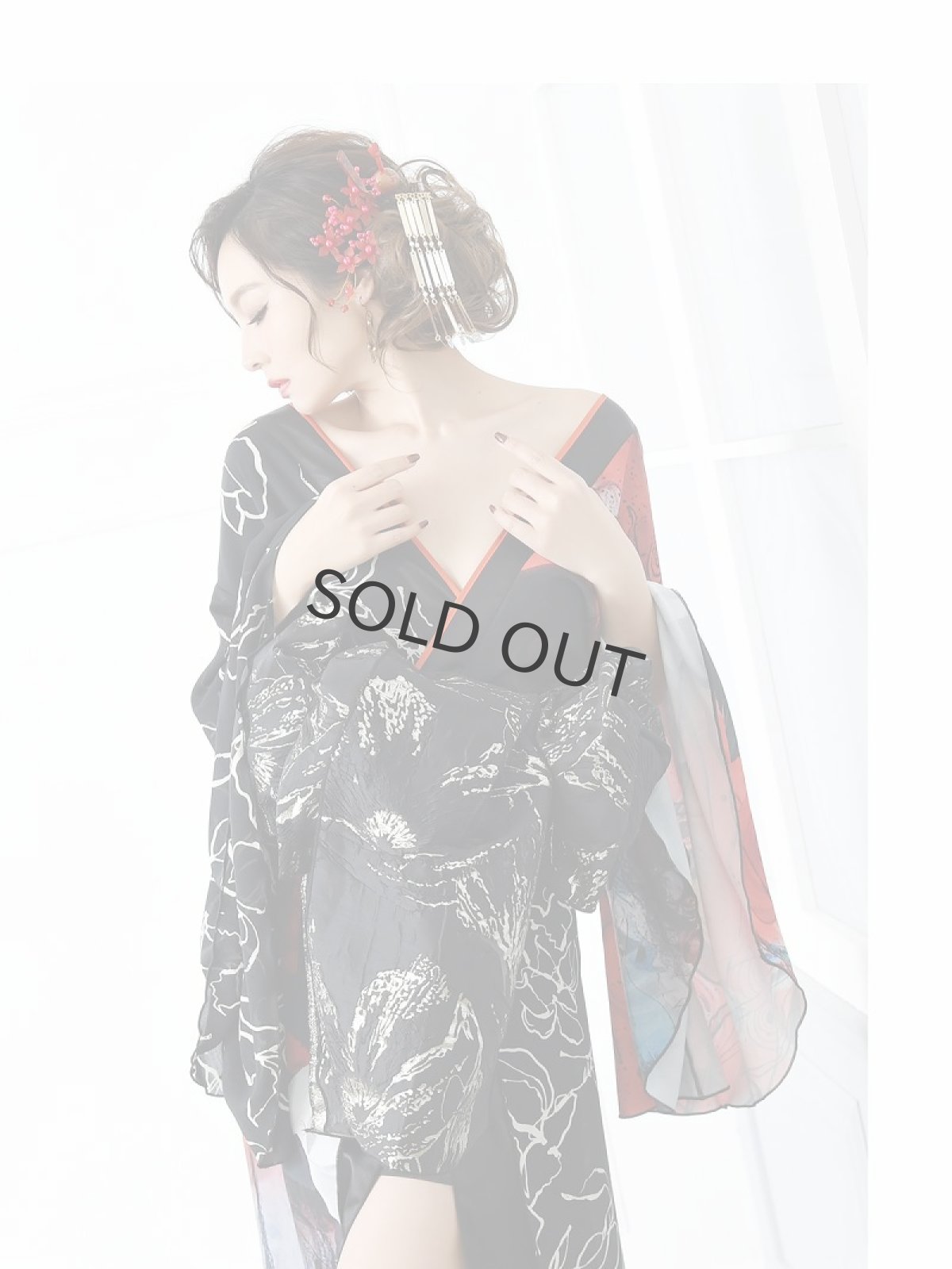 画像5: 黒地 和風 花魁 着物ドレス 大きいサイズ 流遊(S/M/L/XL/XXL)(ブラック) (5)