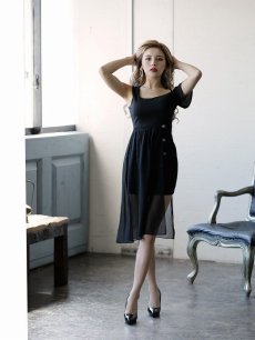 画像5: キャバドレス ミニ ワンカラー レイヤード アシンメトリー ワンショル トレンド DaysPiece(S/M/L)(ブラック/ワイン) (5)