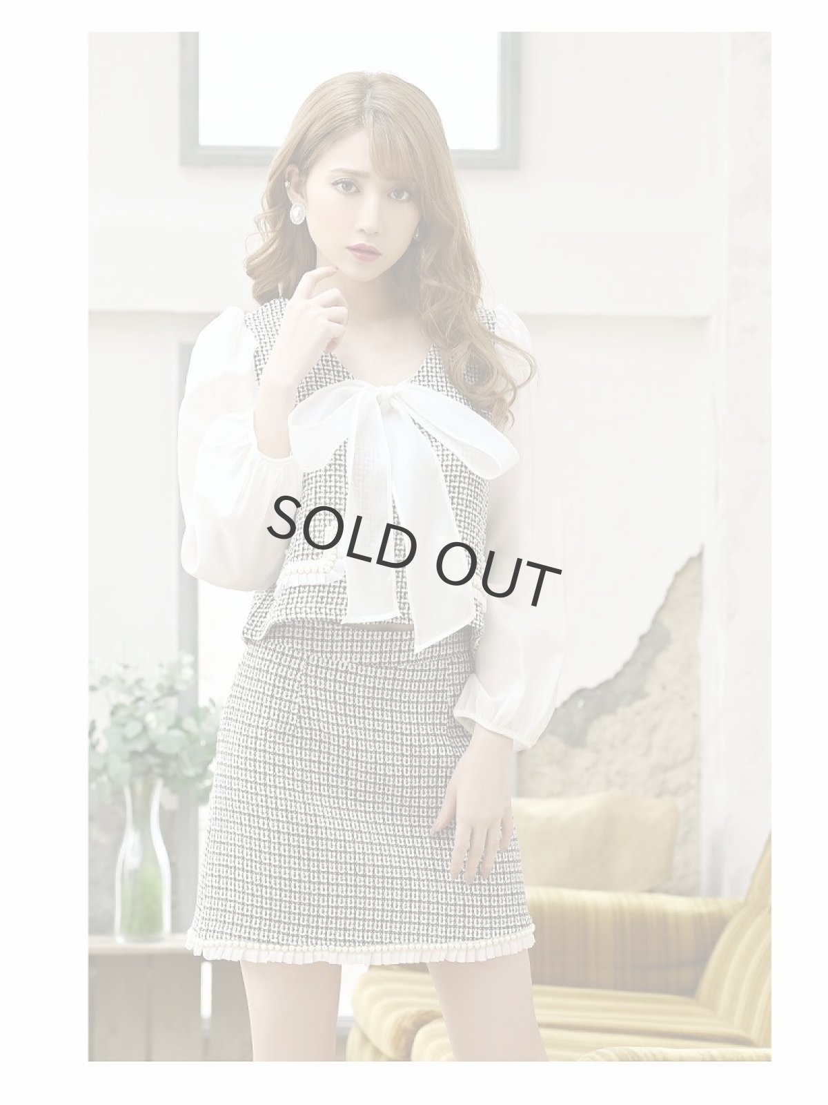 画像5: キャバドレス セットアップ お得 ボウタイリボン ボリューム袖 Belsia(S/M/L)(ブラック) (5)