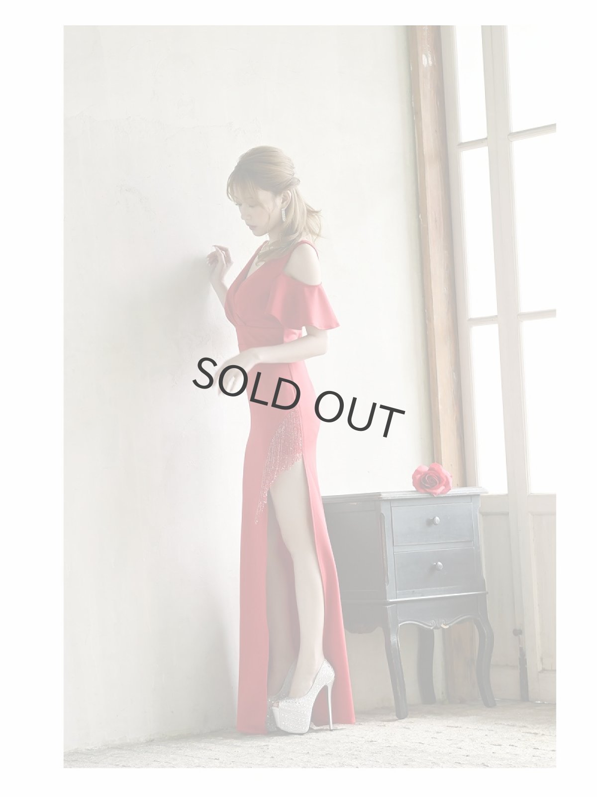 画像2: オープンショルダー スリット カシュクール ストレッチ ワンカラー Belsia(S/M/L)(ブラック/レッド/ホワイト) (2)