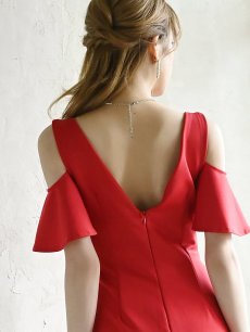 画像3: オープンショルダー スリット カシュクール ストレッチ ワンカラー Belsia(S/M/L)(ブラック/レッド/ホワイト) (3)