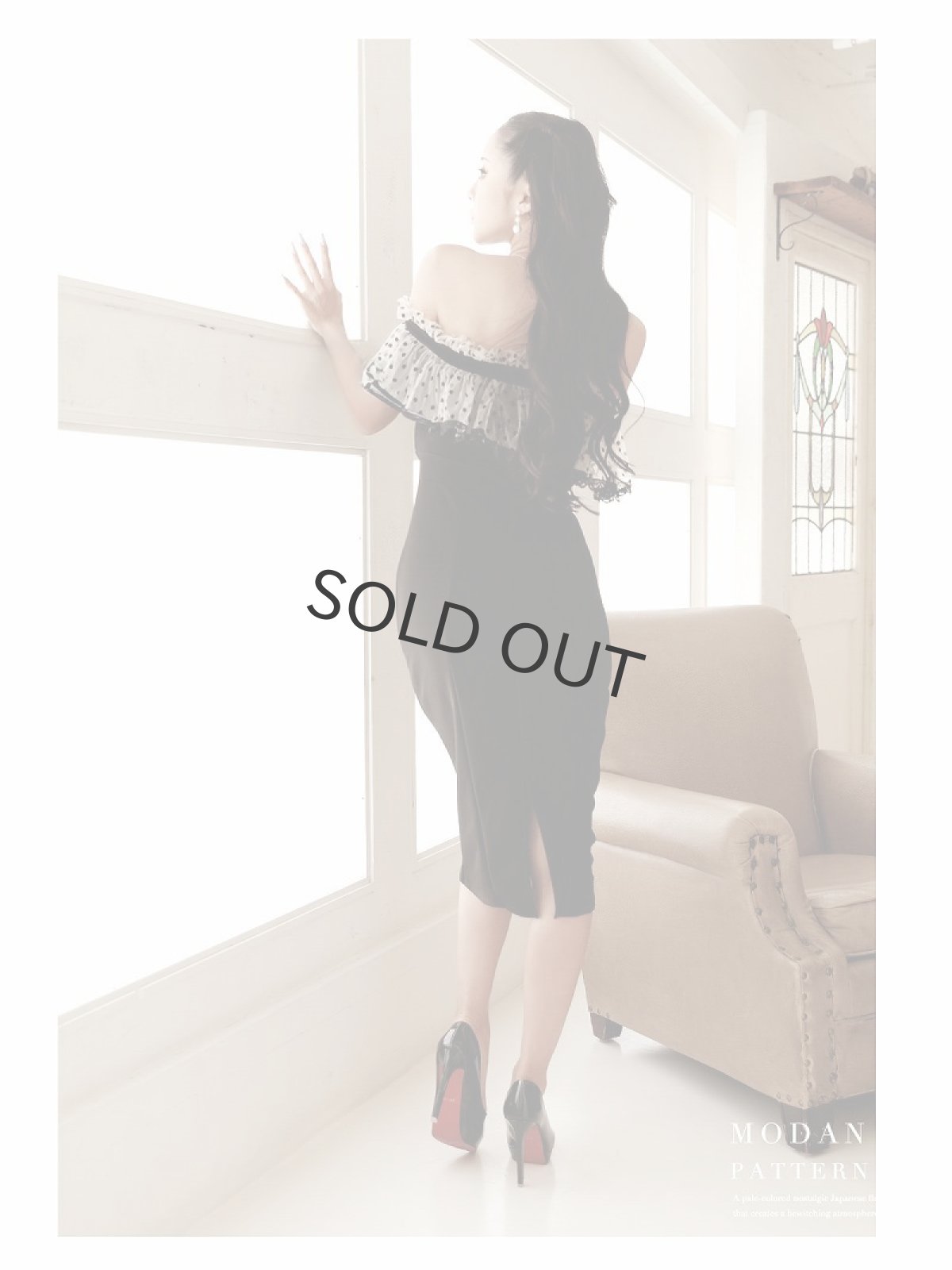 画像3: ワンピース キャバドレス オフショルダー ドットチュール ガーリーレトロ ミディ丈 DaysPiece(M/L)(ブラック) (3)