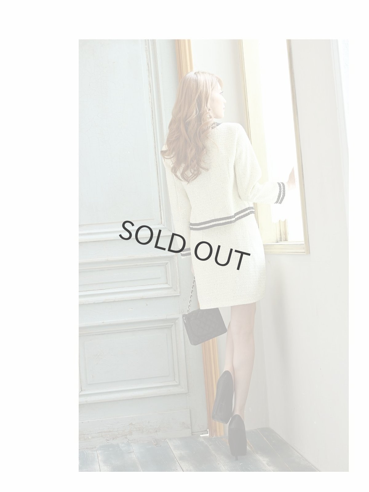 画像3: セットアップ ラメツイード パイピング ボックス ツイードスーツ Belsia(M/L)(ブラック/ホワイト) (3)