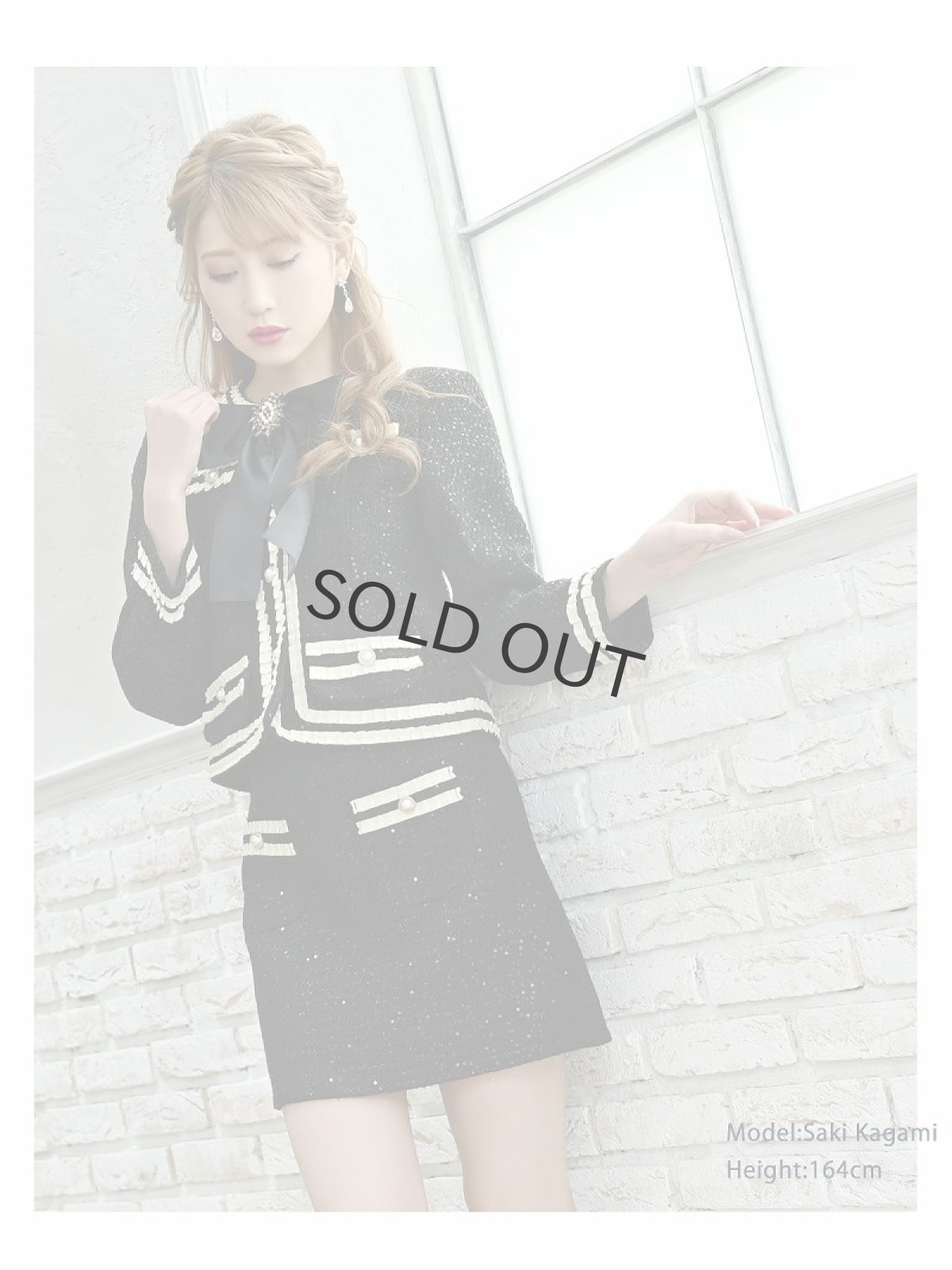 画像5: セットアップ ラメツイード パイピング ボックス ツイードスーツ Belsia(M/L)(ブラック/ホワイト) (5)