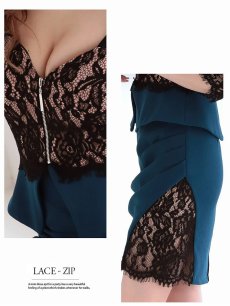 画像3: ジップ 谷間魅せ シアー レース ペプラム Belsia(S/M/L)(ターコイズ/バーガンディ) (3)