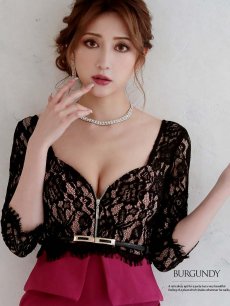 画像4: ジップ 谷間魅せ シアー レース ペプラム Belsia(S/M/L)(ターコイズ/バーガンディ) (4)