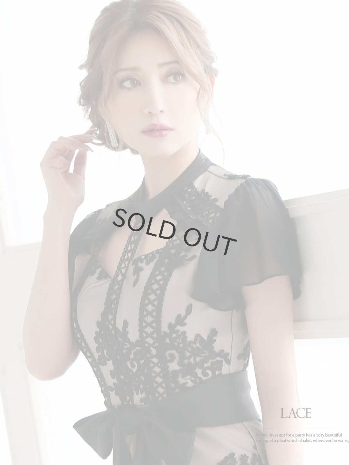 画像3: 刺繍 レース シフォン袖 膝丈 バストカット Belsia(S/M/L)(ブラック) (3)