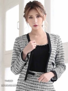 画像3: ソフトツイード ノーカラー ミニ丈 ボックススカート ジャケット Belsia(S/M/L)(ブラック) (3)
