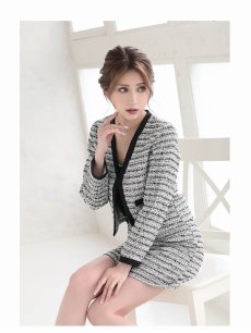 画像5: ソフトツイード ノーカラー ミニ丈 ボックススカート ジャケット Belsia(S/M/L)(ブラック) (5)