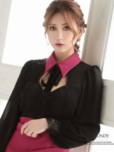 画像3: 襟付き ボウタイリボン バイカラー シアー レース Belsia(S/M/L)(ターコイズ/バーガンディ) (3)
