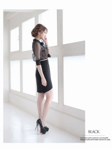画像2: シアー レース ボウタイリボン タイト 膝丈 Belsia(S/M/L/XL)(ブラック) (2)