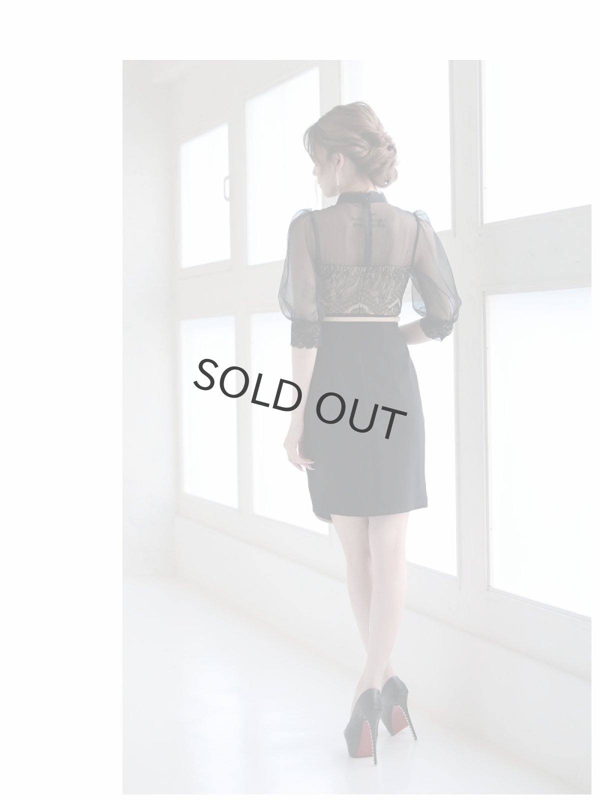 画像5: シアー レース ボウタイリボン タイト 膝丈 Belsia(S/M/L/XL)(ブラック) (5)