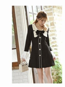 画像5: 襟付き フリル レース フレア モノトーン Belsia(S/M/L)(ブラック) (5)