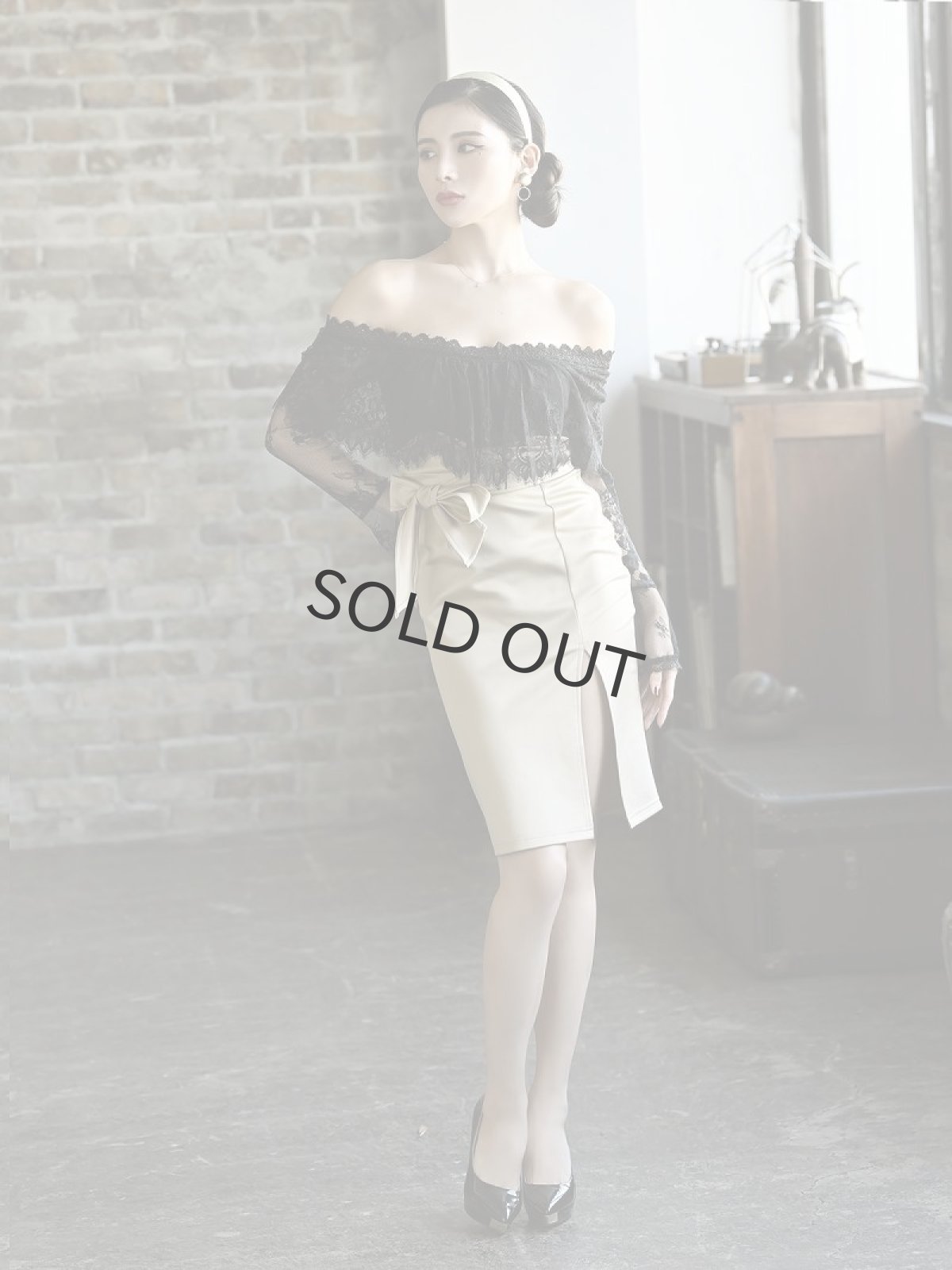 画像2: オフショル レース スリット ベージュ 長袖 DaysPiece(S/M/L)(ホワイト/ブラック) (2)