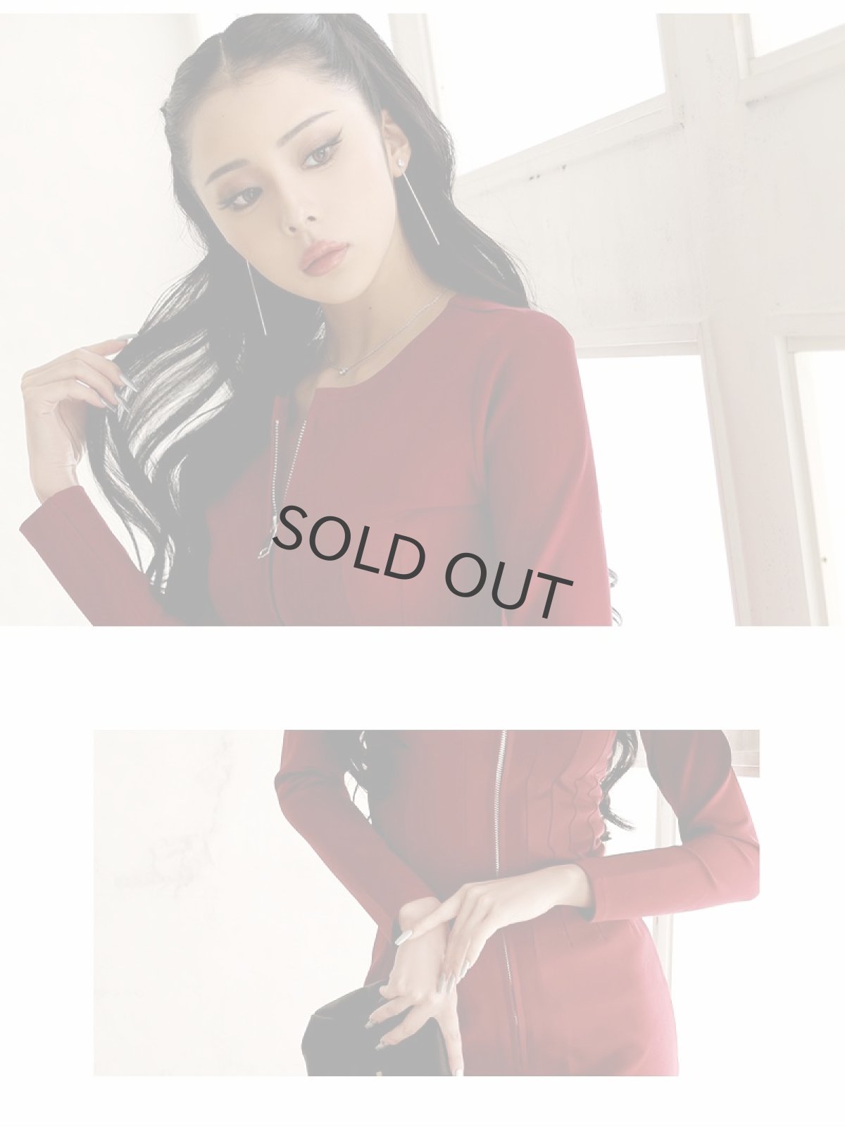 画像3: ジッパー ワンカラー ストレッチ 無地 スリット DaysPiece(S/M/L)(ワイン) (3)