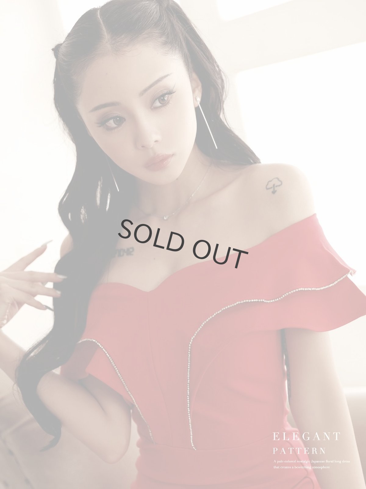 画像3: ワンカラー ビジュー 無地 フリル ストレッチ DaysPiece(S/M/L)(レッド) (3)