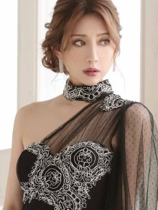 画像3: 刺繍 アシンメトリー ドットチュール ワンショルダー 黒 Belsia(S/M/L/XL)(ブラック) (3)