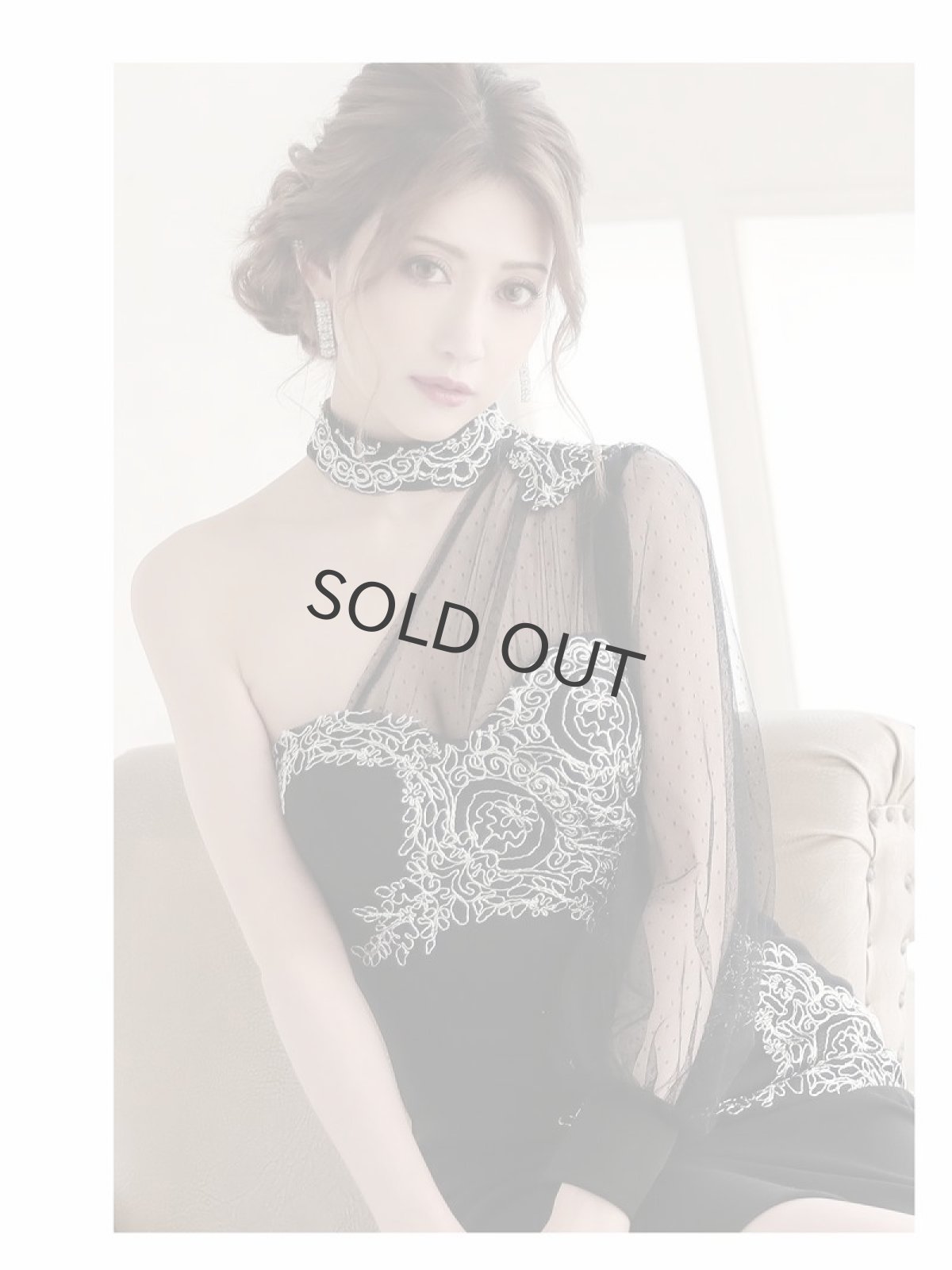 画像5: 刺繍 アシンメトリー ドットチュール ワンショルダー 黒 Belsia(S/M/L/XL)(ブラック) (5)