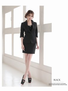 画像2: キャバスーツ スーツ キャバスーツ ナイトスーツ ストライプ セットアップ Belsia(S/M/L/XL)(ブラック) (2)