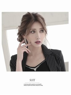 画像3: キャバスーツ スーツ キャバスーツ ナイトスーツ ストライプ セットアップ Belsia(S/M/L/XL)(ブラック) (3)