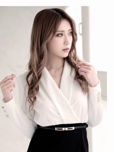 画像5: カシュクール ショールカラー バイカラー 長袖 膝丈 Belsia(M/L)(ホワイト/レッド) (5)