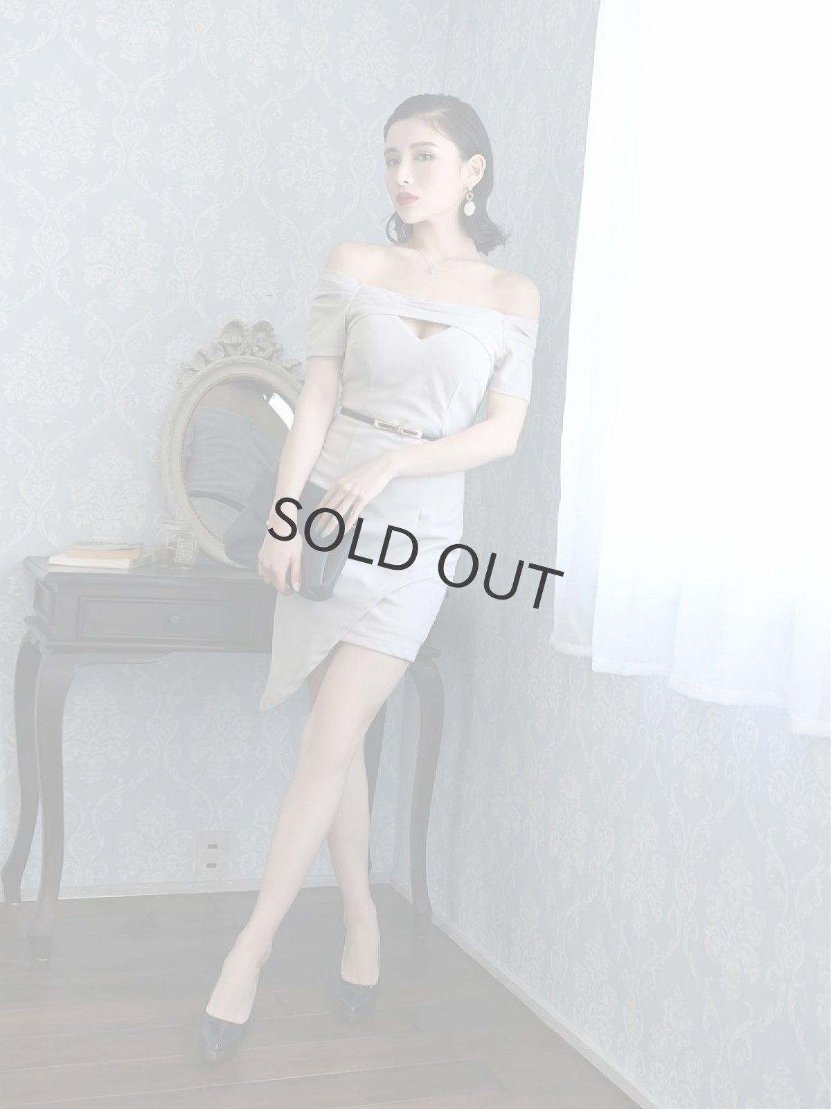 画像3: キャバドレス ナイトドレス キャバワンピース 袖付き オフショル DaysPiece(S/M/L)(グレー/ピンク/ブルー) (3)