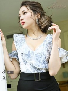 画像1: キャバドレス ナイトドレス ミニドレス 花柄 オフショルダー Belsia(S/M/L)(ブラック) (1)