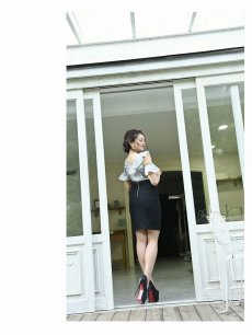 画像4: キャバドレス ナイトドレス ミニドレス 花柄 オフショルダー Belsia(S/M/L)(ブラック) (4)