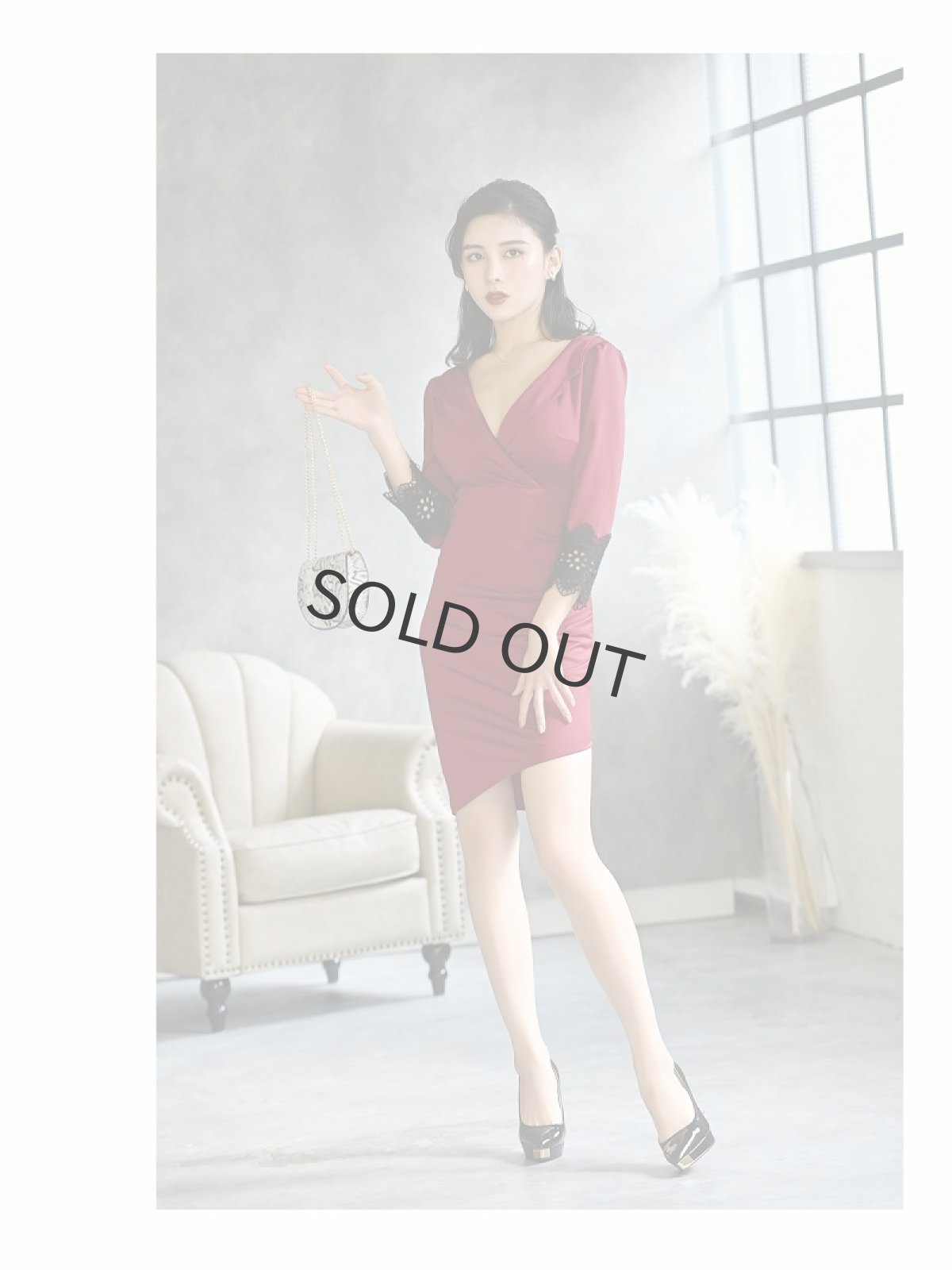 画像4: カシュクール レース 七分袖 ストレッチ タイト DaysPiece(S/M/L)(ベージュ/ワイン) (4)