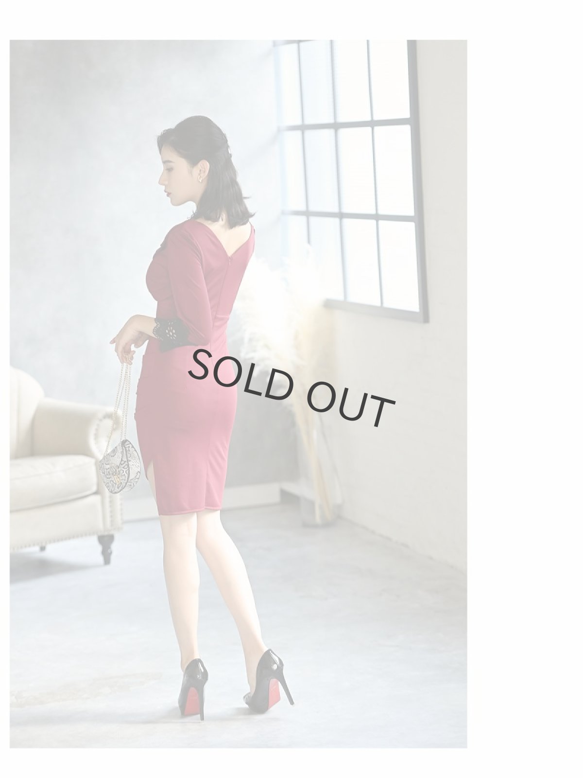 画像5: カシュクール レース 七分袖 ストレッチ タイト DaysPiece(S/M/L)(ベージュ/ワイン) (5)