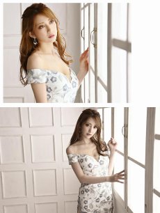 画像4: 総レース オフショル 刺繍レース 花柄 サイドシアー Belsia(S/M/L)(ブルー/グレー) (4)