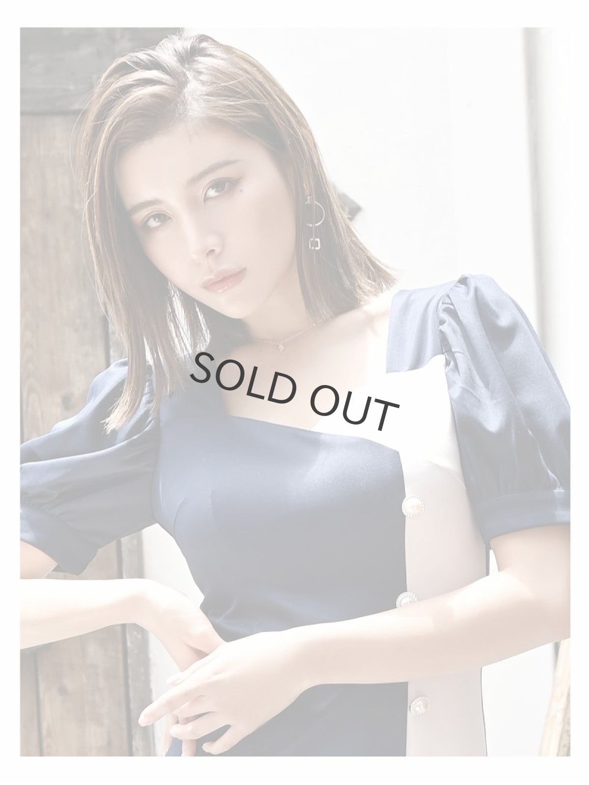 画像2: バイカラー 膝丈 パフスリーブ 韓国風 ストレッチ DaysPiece(S/M/L)(ネイビー/グレー/グリーン) (2)