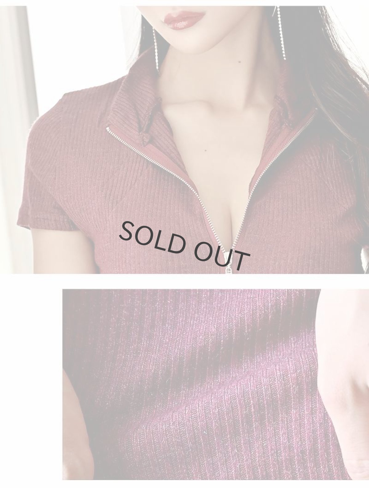 画像3: サマーニット ハイネック ジップ 半袖 リブニット DaysPiece(S/M/L/XL)(ブラック/ワイン) (3)