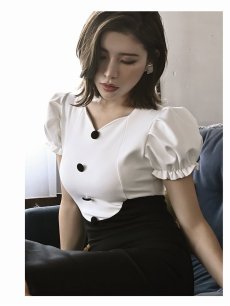画像4: モノトーン パフスリーブ 膝丈 ドーリー 袖付きドレス DaysPiece(S/M/L/XL)(ホワイト) (4)