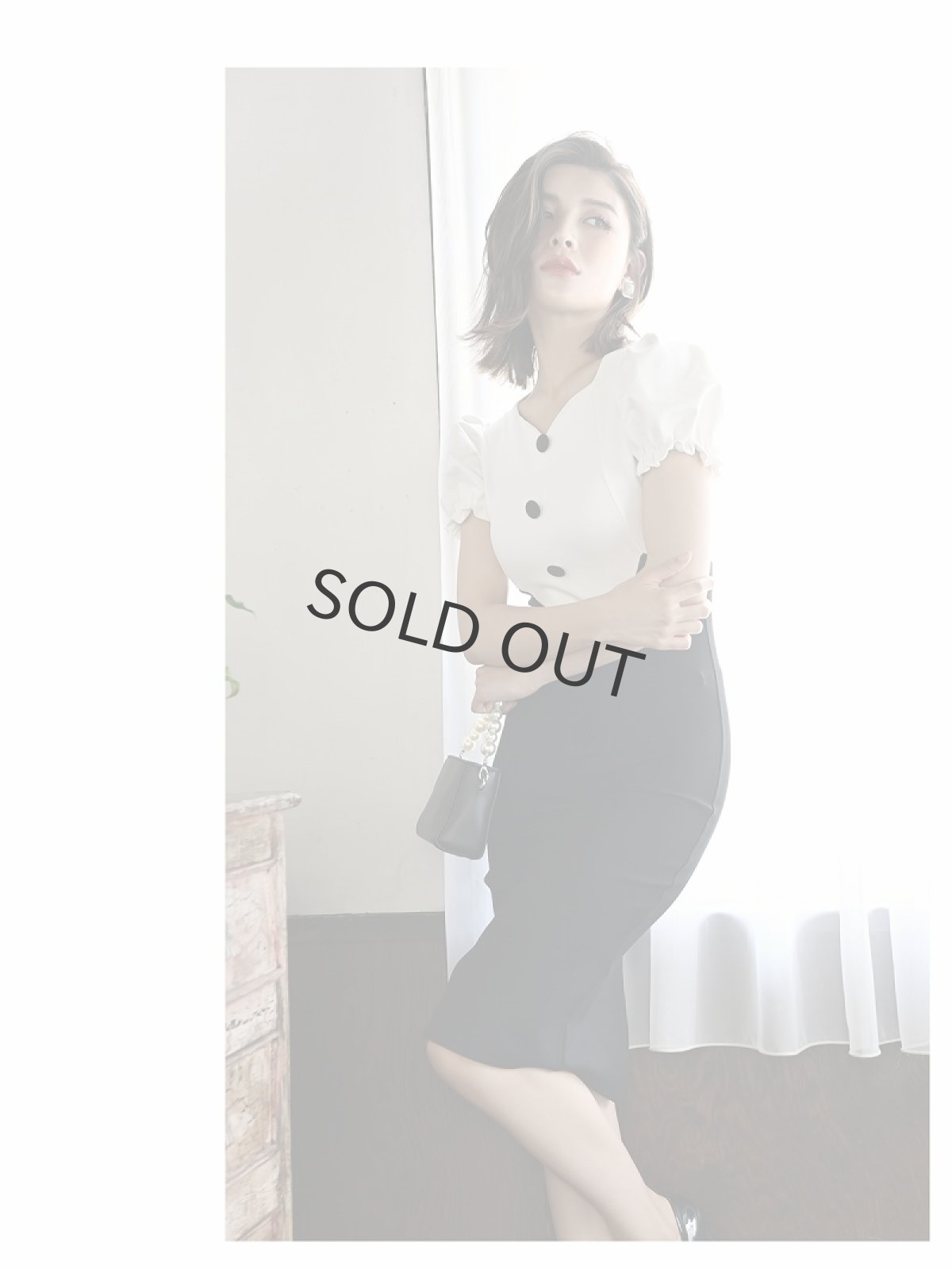 画像5: モノトーン パフスリーブ 膝丈 ドーリー 袖付きドレス DaysPiece(S/M/L/XL)(ホワイト) (5)