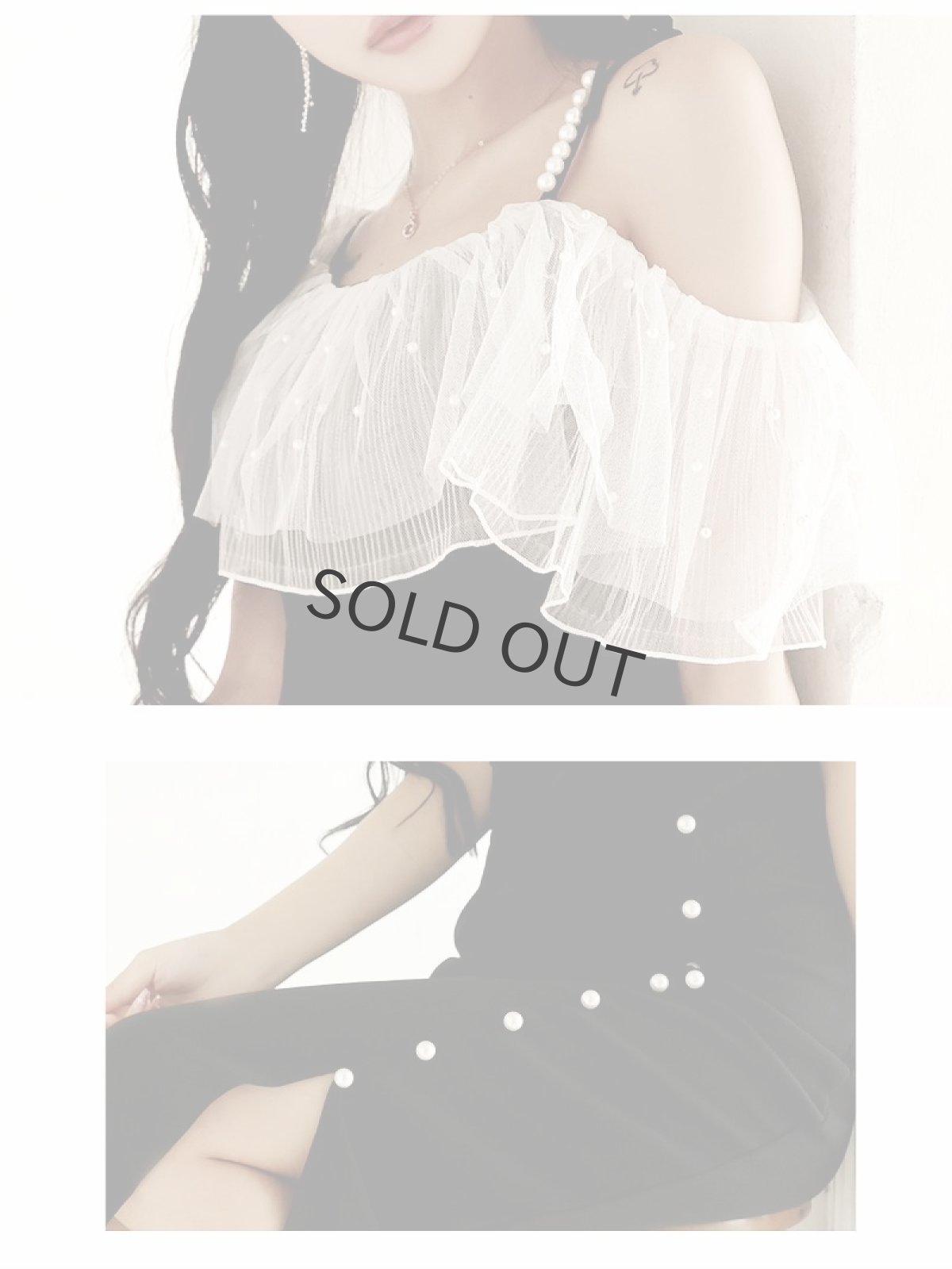 画像3: ワンショルダー オフショルダー パール キャミソール スリット DaysPiece(M/L)(ブラック) (3)