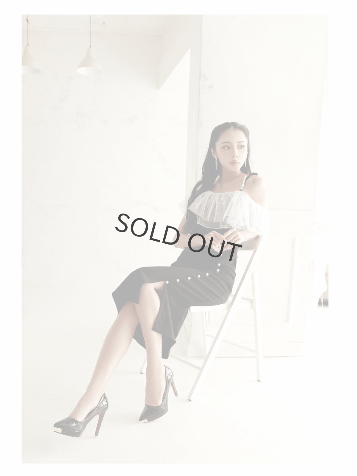 画像5: ワンショルダー オフショルダー パール キャミソール スリット DaysPiece(M/L)(ブラック) (5)