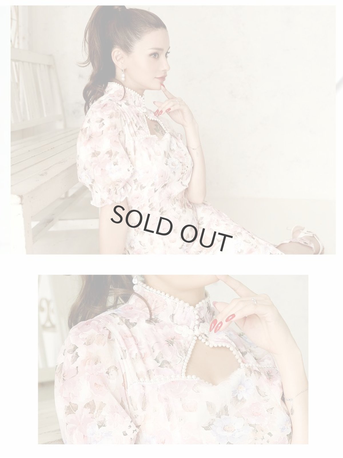 画像3: チャイナドレス 花柄 膝丈 バストカット パフスリーブ DaysPiece(M)(ピンク) (3)